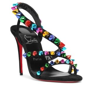 Christian Louboutin Black and Red Stiletto Heels with Vibrant Embellishments